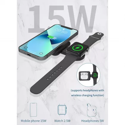 Складная беспроводная (15W) зарядная станция "I-Fold" для смартфона, часов/наушников, черный, фото 5