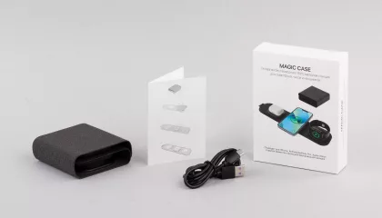Складная беспроводная (15W) зарядная станция "Magic Case" с MagSafe для смартфона, часов и наушников, черный, фото 6