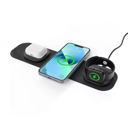 Складная беспроводная (15W) зарядная станция "Magic Case" с MagSafe для смартфона, часов и наушников, черный, фото 4
