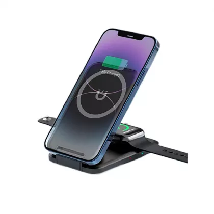 Складная беспроводная (15W) зарядная станция "Slap" с MagSafe, черный, фото 4