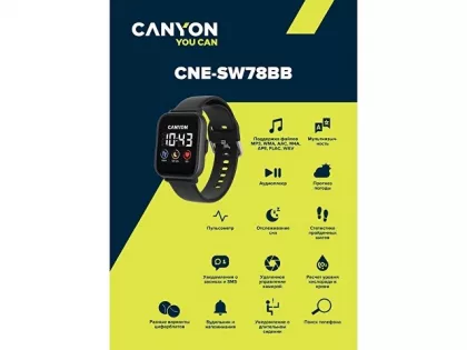 Смарт-часы со встроенным плеером Canyon SaltSW-78, черный (Р), фото 6