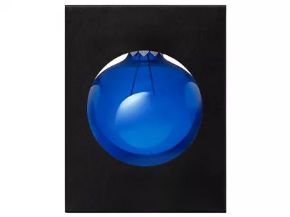 Стеклянный елочный шар "Christmas bauble", синий прозрачный, с серебристым колпачком в черной коробке, фото 4