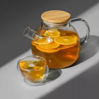 Стеклянный заварочный чайник Sencha с бамбуковой крышкой, фото 1