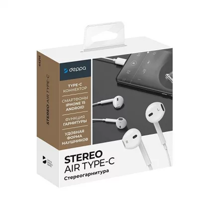 Стереогарнитура Stereo Air Type-C, белый, Deppa, фото 5