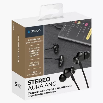 Стереогарнитура Stereo Aura ANC, USB-C, черный, Deppa, фото 5