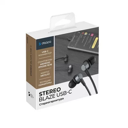 Стереогарнитура Stereo Blaze Type-C, графит, Deppa, фото 6
