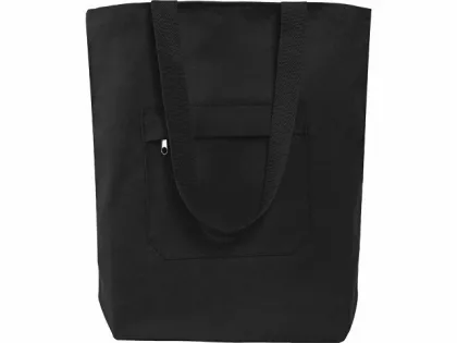 Сумка на молнии Zipper из хлопка 280 г c карманом на молнии спереди, черный, фото 3