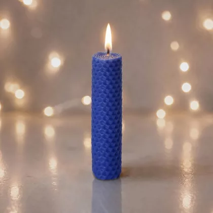Свеча из вощины 3 х 12,5 см с деревянным ярлыком, синий