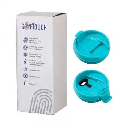 Термостакан "Монтана" 400 мл, покрытие soft touch, бирюзовый, фото 4