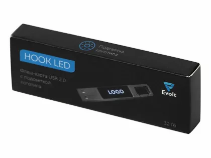 USB 2.0- флешка на 32 Гб c подсветкой логотипа «Hook LED», темно-серый, синяя подсветка, фото 10