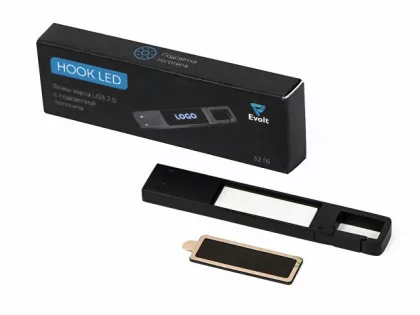 USB 2.0- флешка на 32 Гб c подсветкой логотипа «Hook LED», темно-серый, синяя подсветка, фото 9