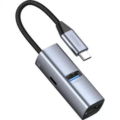 USB-хаб 3 в 1 USB-C - USB-A3.0 + USB-C PD100Вт + HDMI, серый, Deppa, фото 2