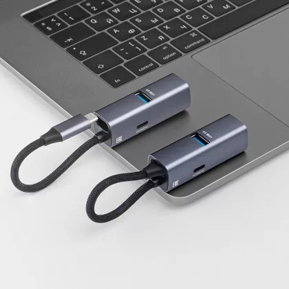 USB-хаб 3 в 1 USB-C - USB-A3.0 + USB-C PD100Вт + HDMI, серый, Deppa, фото 4