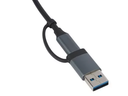 USB-хаб «Link» с коннектором 2-в-1 USB-C и USB-A, 2.0/3.0, серый, фото 4