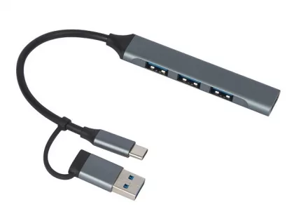 USB-хаб «Link» с коннектором 2-в-1 USB-C и USB-A, 2.0/3.0, серый, фото 1