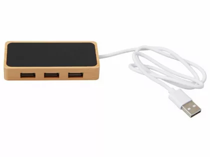 USB хаб с подсветкой лого «Reedia S5», 3*USB, 1*Type C, бамбук, черный, фото 3