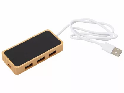 USB хаб с подсветкой лого «Reedia S5», 3*USB, 1*Type C, бамбук, черный, фото 2