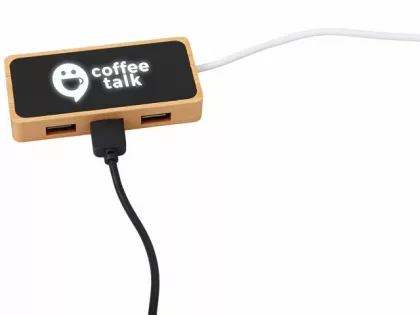 USB хаб с подсветкой лого «Reedia S5», 3*USB, 1*Type C, бамбук, черный, фото 1