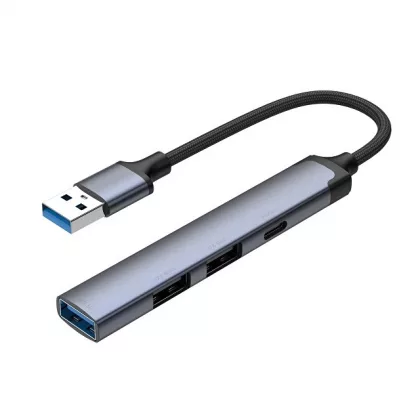 USB-хаб USB-A 3.0 + 2xUSB-A 2.0 + USB-C, серый, Deppa, фото 2