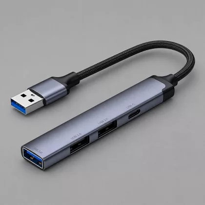 USB-хаб USB-A 3.0 + 2xUSB-A 2.0 + USB-C, серый, Deppa, фото 1