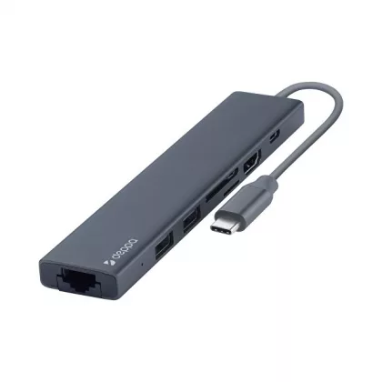 USB Type-C хаб 7-в-1, HDMI, Power Delivery, 2xUSB 3.0, RJ45, microSD/SD, графит, Deppa, фото 2
