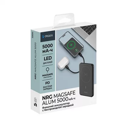Внешний АКБ NRG MageSafe Alum 5000 мА-ч, 15Вт QI, серый, Deppa, фото 6