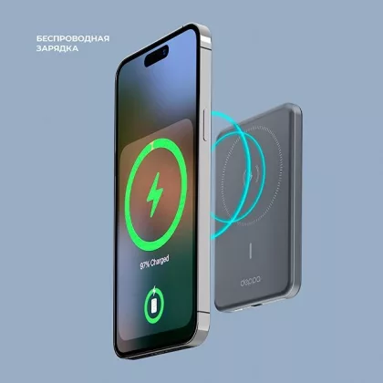 Внешний АКБ NRG MageSafe Alum 5000 мА-ч, 15Вт QI, серый, Deppa, фото 4