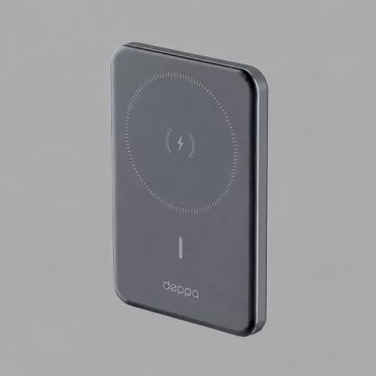Внешний АКБ NRG MageSafe Alum 5000 мА-ч, 15Вт QI, серый, Deppa, фото 1