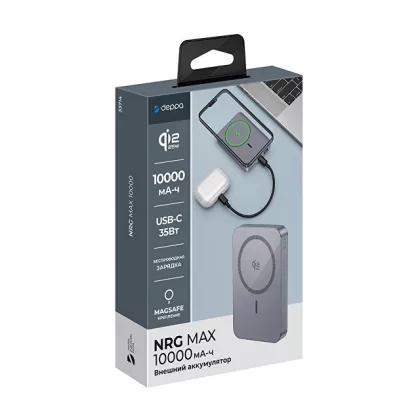 Внешний АКБ NRG Max Qi2.2 10000 мА-ч, 25Вт MageSafe, серый, Deppa, фото 6