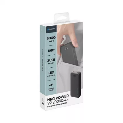Внешний АКБ NRG Power V2 20000 мА-ч, 2A, 2xUSB, черный, Deppa, фото 7