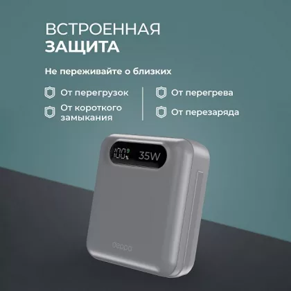 Внешний АКБ NRG Turbo Cable 10000 mAh, 35Вт, графит, Deppa, фото 3
