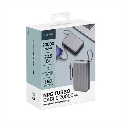 Внешний АКБ NRG Turbo Cable 20000 mAh, 22,5Вт, графит, Deppa, фото 7