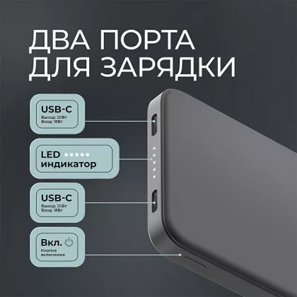 Внешний АКБ NRG Turbo S 10000 mAh, 20Вт, графит, Deppa, фото 4