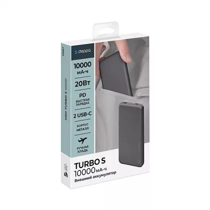 Внешний АКБ NRG Turbo S 10000 mAh, 20Вт, графит, Deppa, фото 7