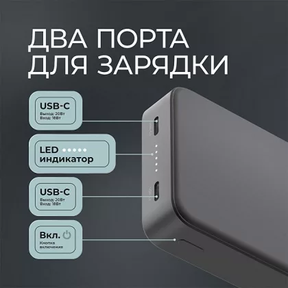 Внешний АКБ NRG Turbo S 20000 mAh, 20Вт, графит, Deppa, фото 8