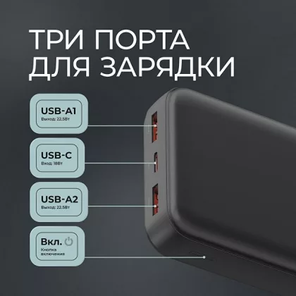 Внешний АКБ NRG Turbo V4 20000 мА-ч, дисплей, черный, Deppa, фото 3