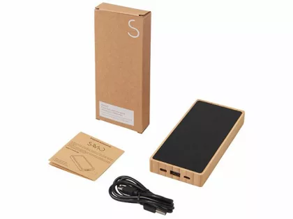 Внешний аккумулятор с подсветкой лого и солнечной панелью «Reedia S1», 10000 mAh, бамбук, черный, фото 8