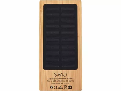 Внешний аккумулятор с подсветкой лого и солнечной панелью «Reedia S1», 10000 mAh, бамбук, черный, фото 3