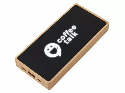 Внешний аккумулятор с подсветкой лого и солнечной панелью «Reedia S1», 10000 mAh, бамбук, черный, фото 1