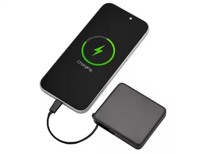 Внешний аккумулятор со встроенным кабелем USB-C «Дэнси», 5000 мАч, черный, фото 3