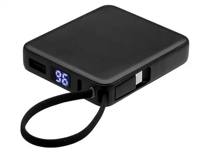 Внешний аккумулятор со встроенным кабелем USB-C «Дэнси», 5000 мАч, черный, фото 2