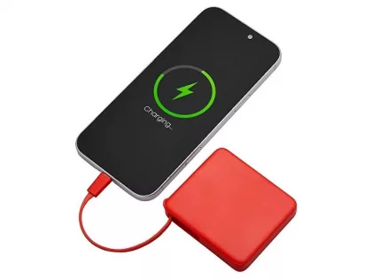 Внешний аккумулятор со встроенным кабелем USB-C «Дэнси», 5000 мАч, красный, фото 3