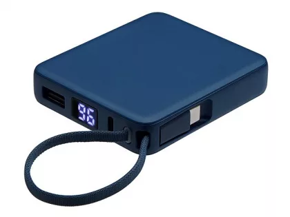 Внешний аккумулятор со встроенным кабелем USB-C «Дэнси», 5000 мАч, темно-синий, фото 2