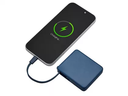 Внешний аккумулятор со встроенным кабелем USB-C «Дэнси», 5000 мАч, темно-синий, фото 3