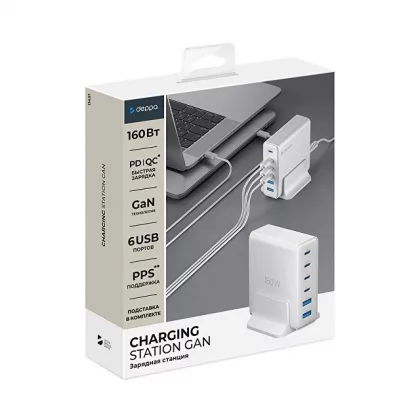 Зарядная станция 4xUSB Type-C, 2xUSB, PD, QC, 160Вт, белый, Deppa, фото 7