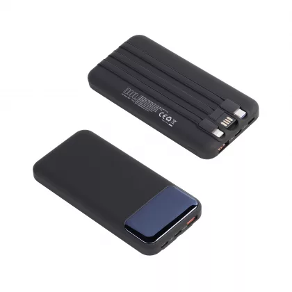 Зарядное (22.5W) устройство "Grade SOFTTOUCH" 10000 mAh с подсветкой логотипа, встроенными кабелями и цифровым индикатором заряда, черный, фото 7