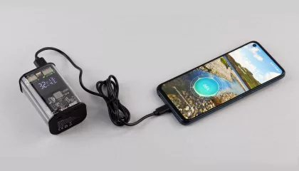 Зарядное (22.5W) устройство "Inside" 9000 mAh с прозрачным корпусом и цифровым индикатором заряда/напряжения/силы тока, черный, фото 5
