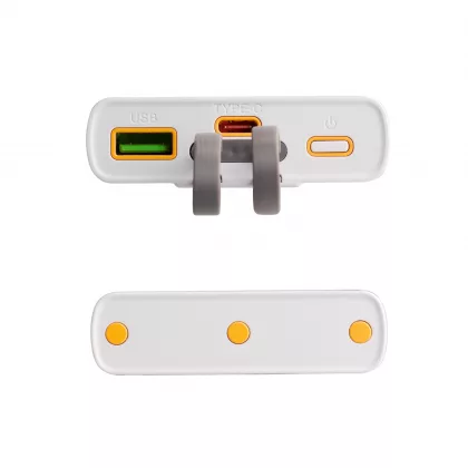 Зарядное (22.5W) устройство "Link" 10000 mAh с прозрачным корпусом, цифровым индикатором заряда и встроенными Type-C/Lightning кабелями, белый/черный, фото 3