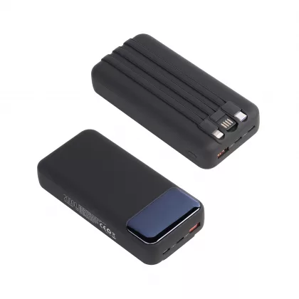 Зарядное (22.5W) устройство "Top Grade SOFTTOUCH" 20000 mAh с подсветкой логотипа, встроенными кабелями и цифровым индикатором заряда, черный, фото 5