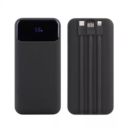 Зарядное (22.5W) устройство "Top Grade SOFTTOUCH" 20000 mAh с подсветкой логотипа, встроенными кабелями и цифровым индикатором заряда, черный, фото 6
